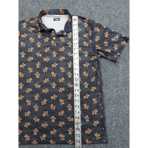 Waggle Polo Shirt Mens SMALL Black Tiger Striped Goat Allover Golf Performance - Picture 5 of 11